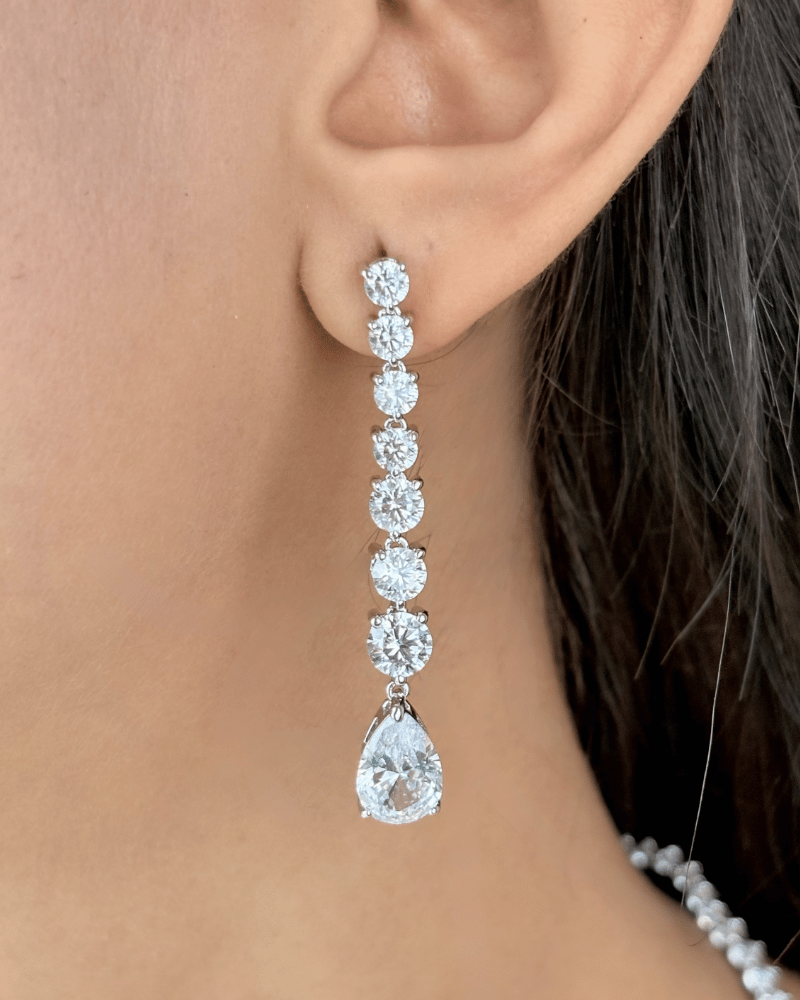 Aurielle Tennis Necklace With Crystal Drop | Rhodium Plating