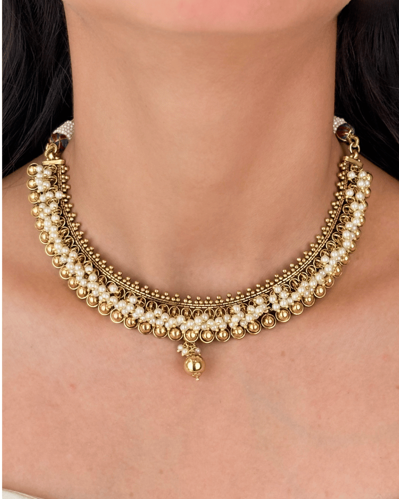 Pearl Beads Golden Necklace