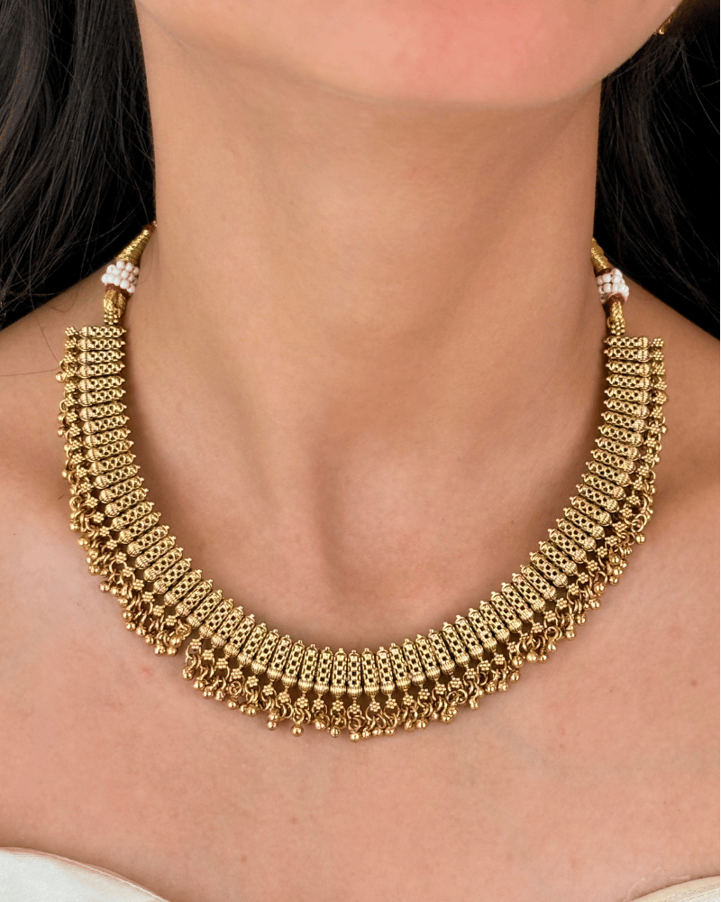 Golden Bead Drops Necklace