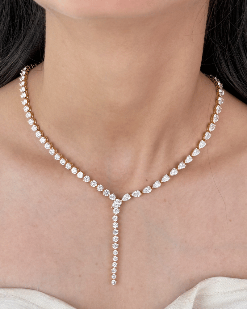 Valoria Line Diamond Necklace | Rhodium Plating