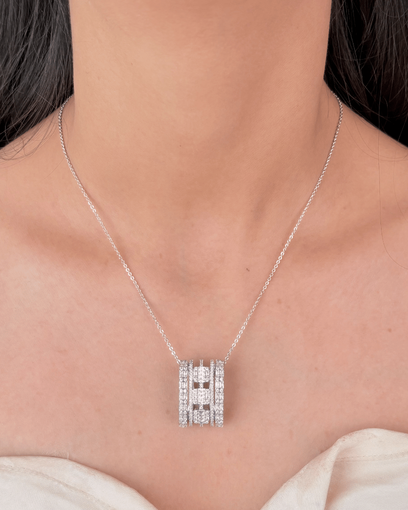 Nova Axis Diamond Pendant Set | With Chain | Rhodium Plating