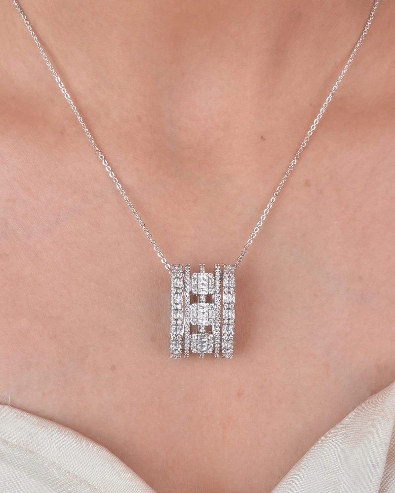 Nova Axis Diamond Pendant Set | With Chain | Rhodium Plating