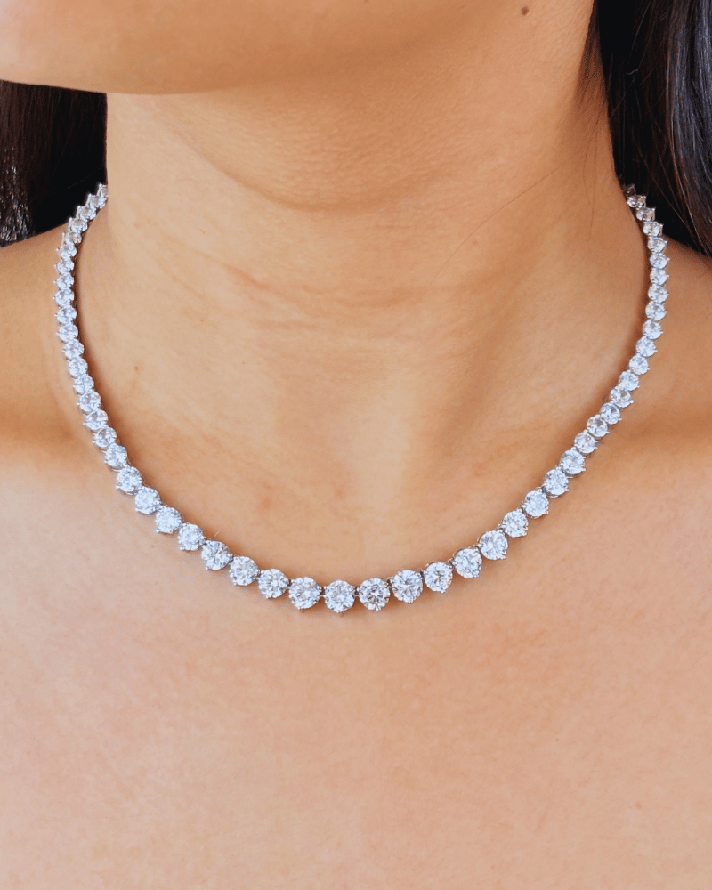 Single Line Solitaire Necklace In Grading | Rhodium Plating