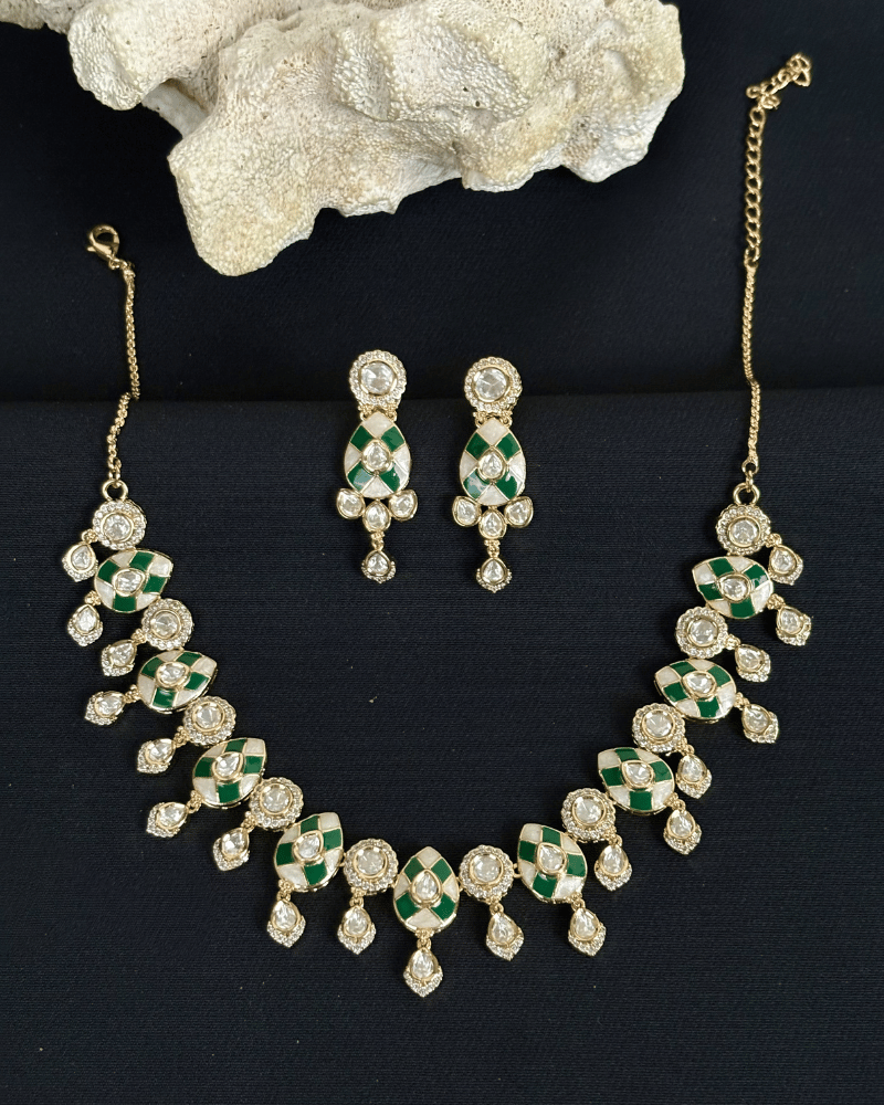 Vanya Emerald Meenakari Drop Polki Necklace