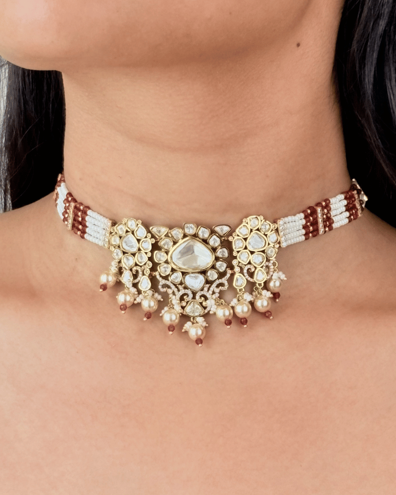 Mehrasa Ruby Moissanite Choker | Screw Back | 18K Gold Plating