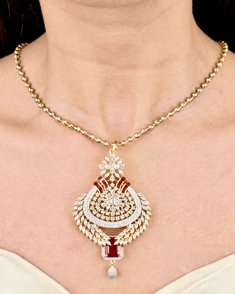 Ruhani Mahal Ruby Diamond Pendant Set | Without Chain