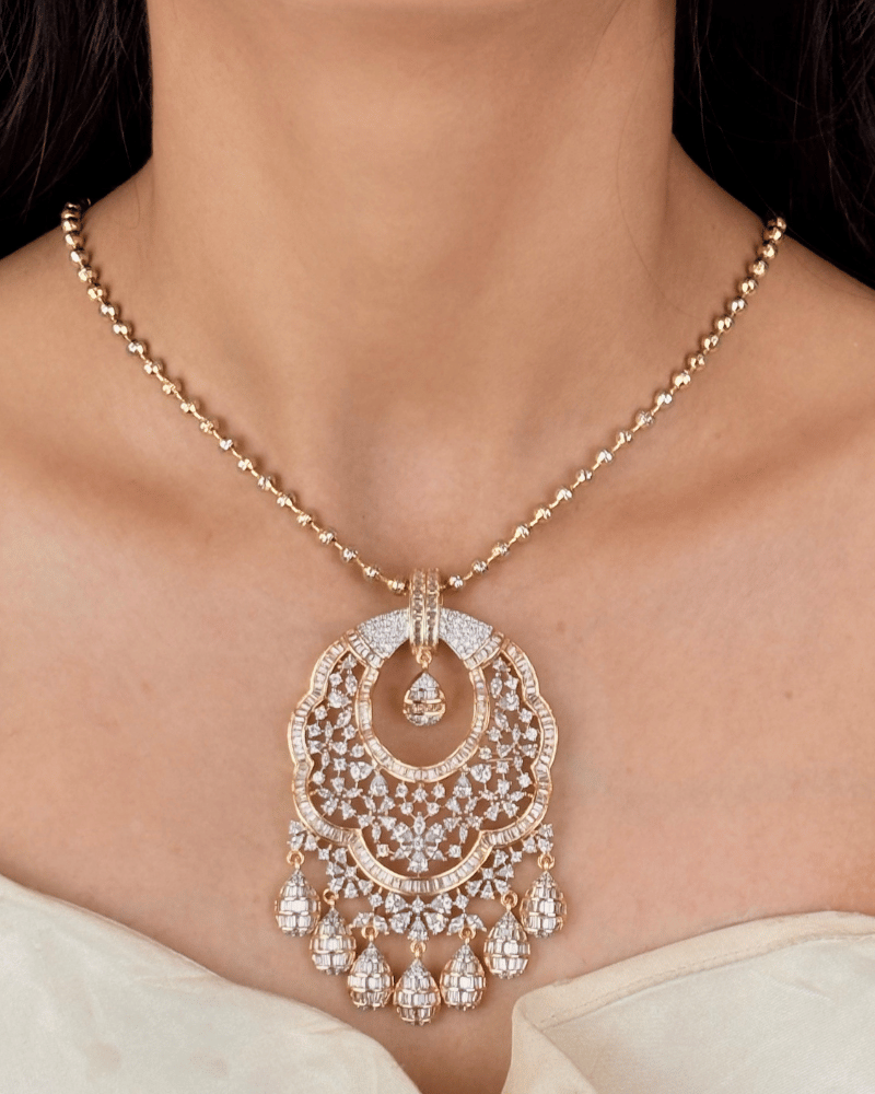 Imperial Veil Drop Diamond Pendant Set | Without Chain | Big Size