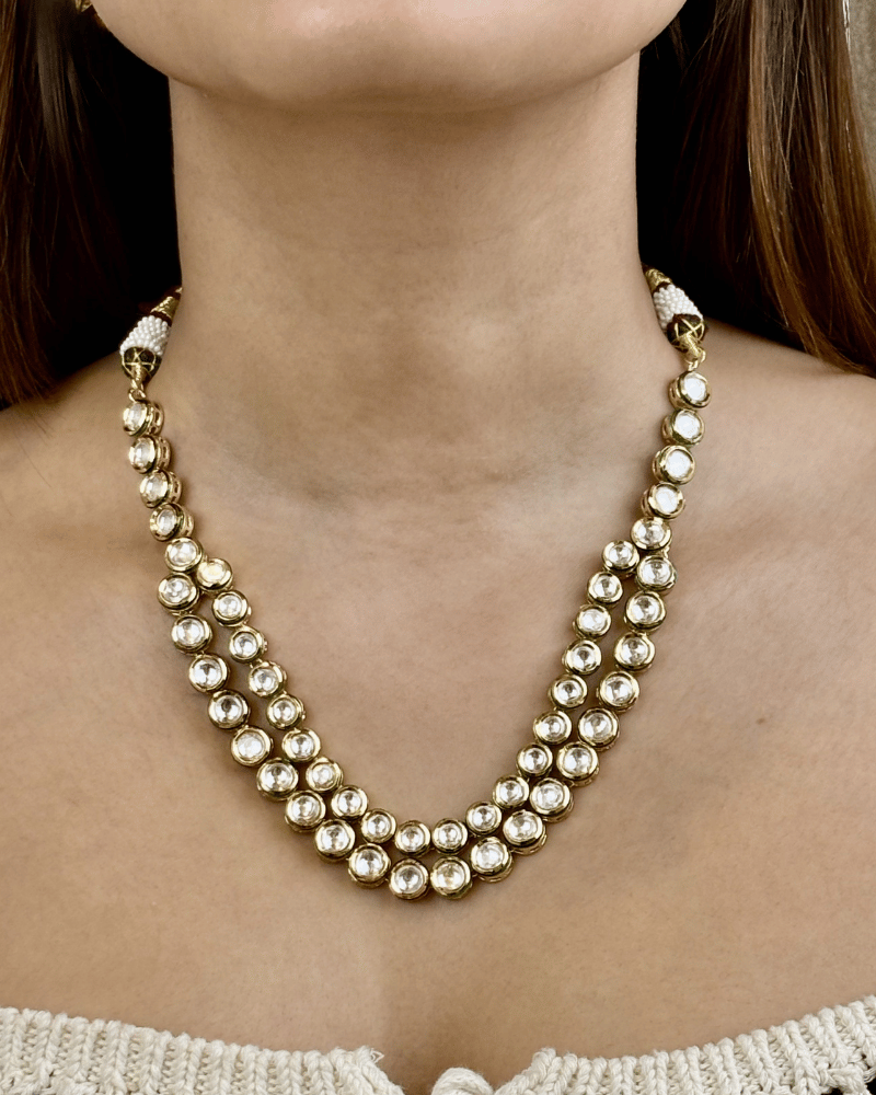 Rasiya Double Line Kundan Necklace