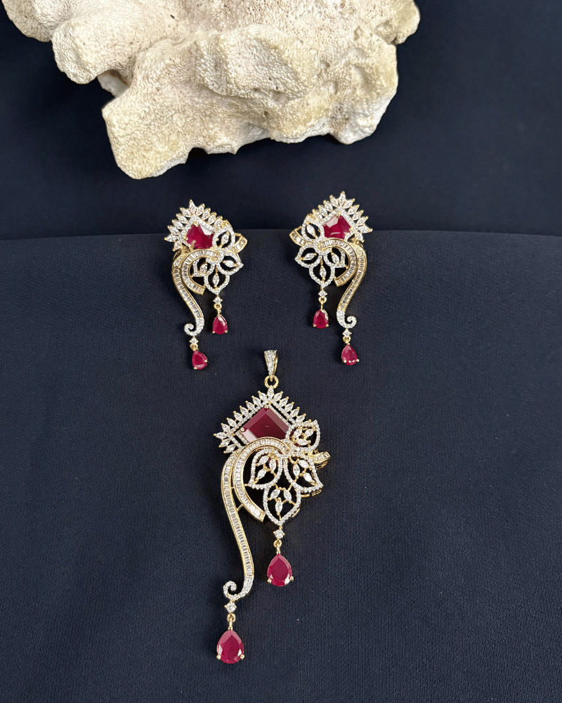 Scarlet Curve Ruby Diamond Pendant Set