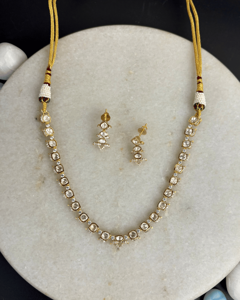Anika Single Line Moissanite Necklace | Screw Back | 18K Gold Plating