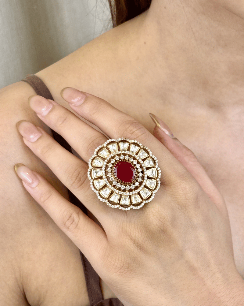 Ruby Starlight Cocktail Moissanite Ring | Adjustable Size | 18K Gold Plating
