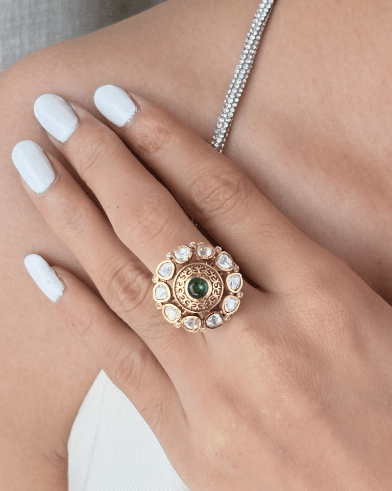 Moissanite Bloom Finger Ring | Adjustable Size | 18K Gold Plating