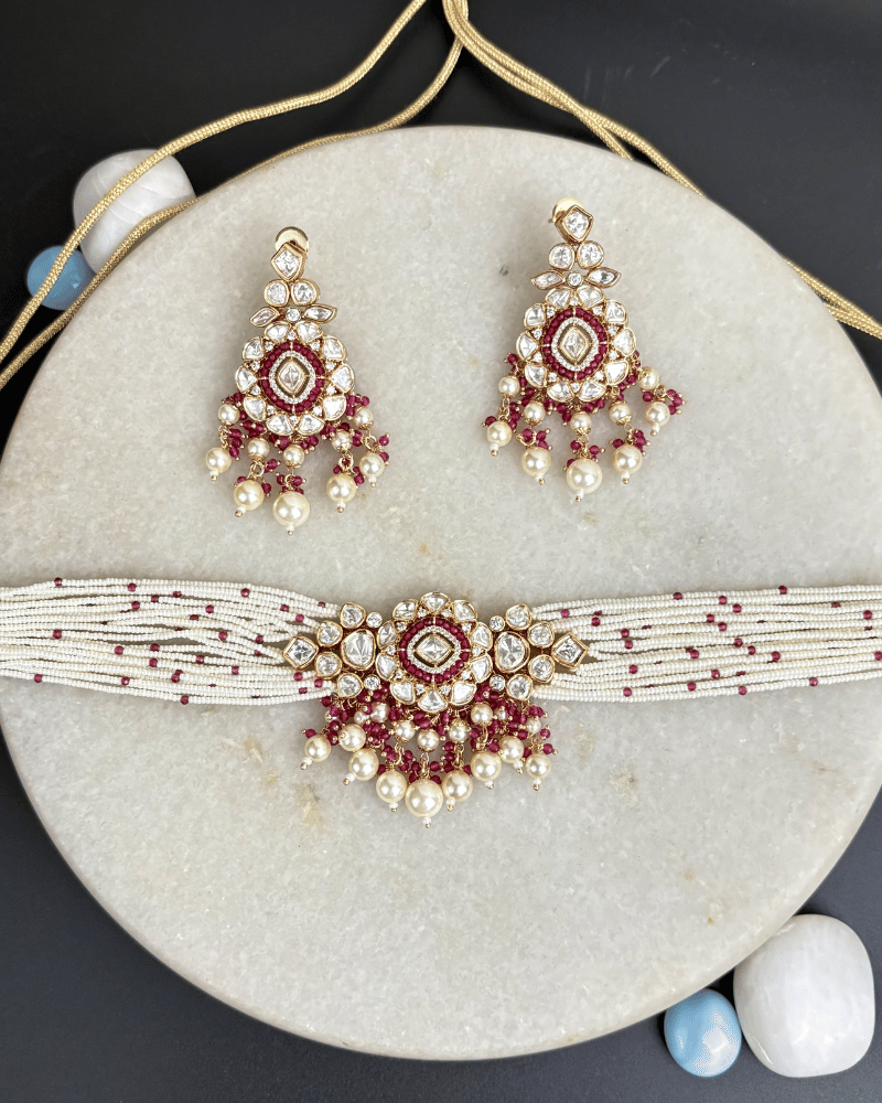 Rhea Rani Ruby Polki Choker With Pearl Drops
