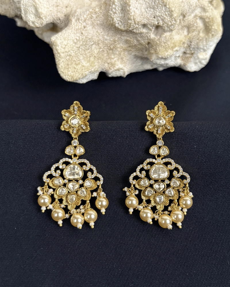 Roshnara Heritage Moissanite Danglers | Screw Back | 18K Gold Plating