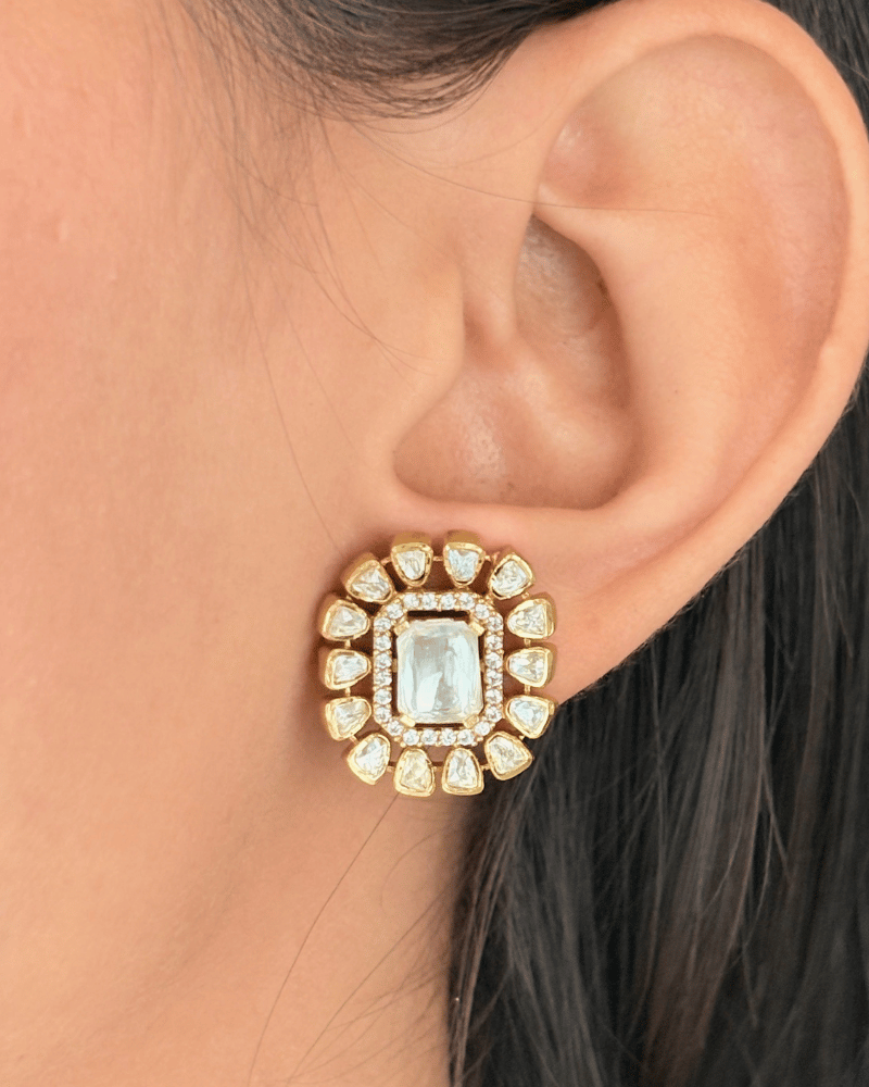 Vistara Moissanite Studs | Screw Back | 18K Gold Plating