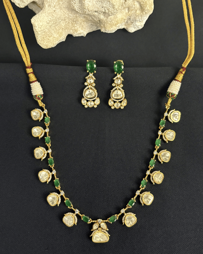 Rajsi Noor Emerald Moissanite Necklace | Screw Back | 18K Gold Plating
