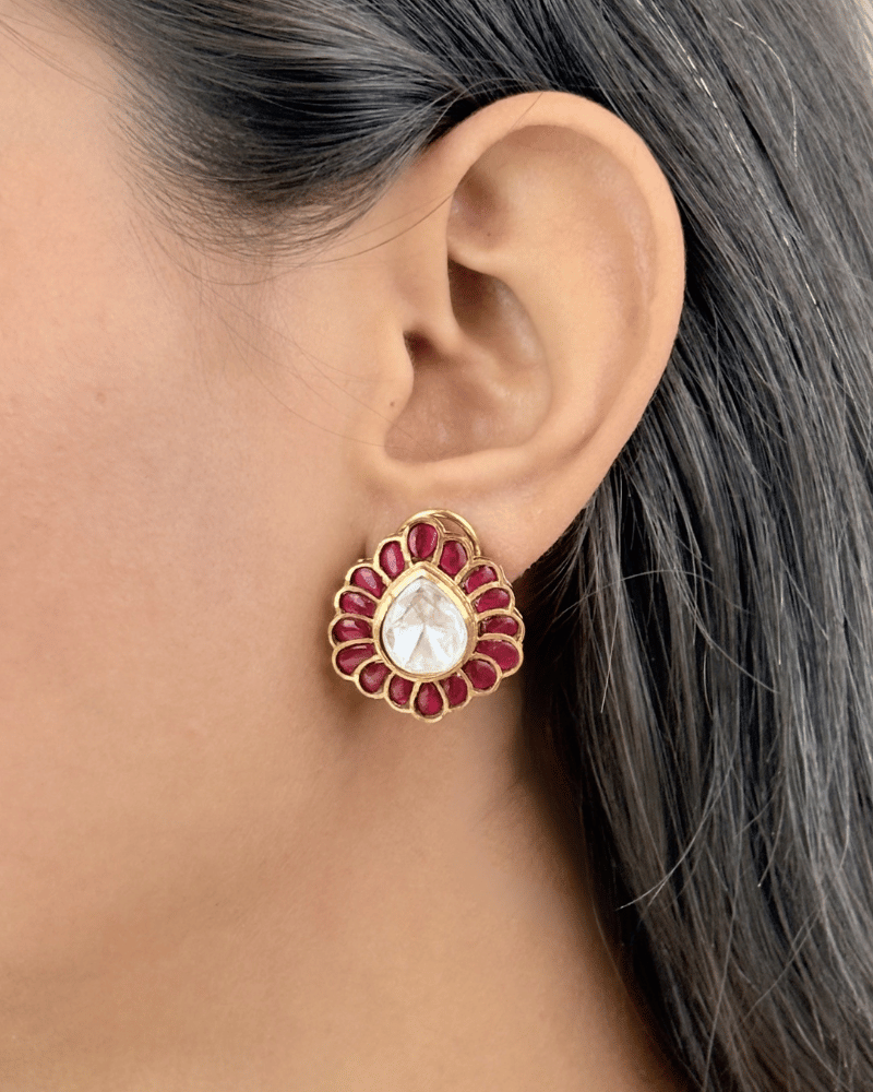 Crimson Petal Polki Studs