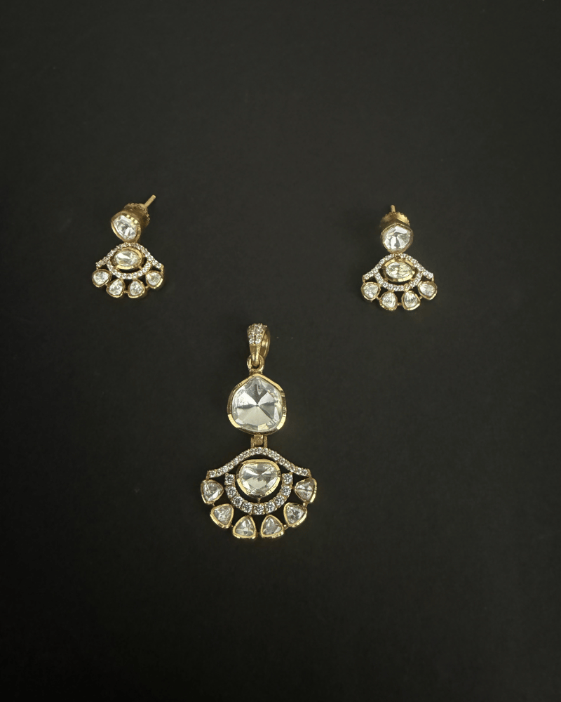 Riya Moissanite Pendant Set | Screw Back | 18K Gold Plating