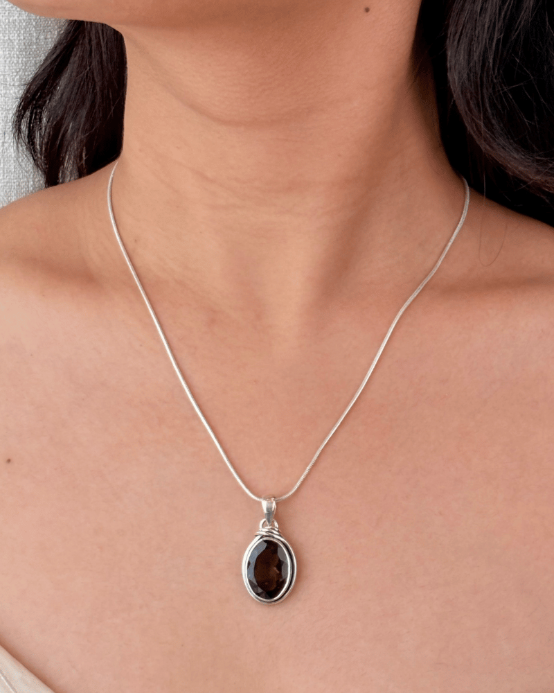 Smoky Oval Pendant | Without Chain | 92.5 Silver Jewellery