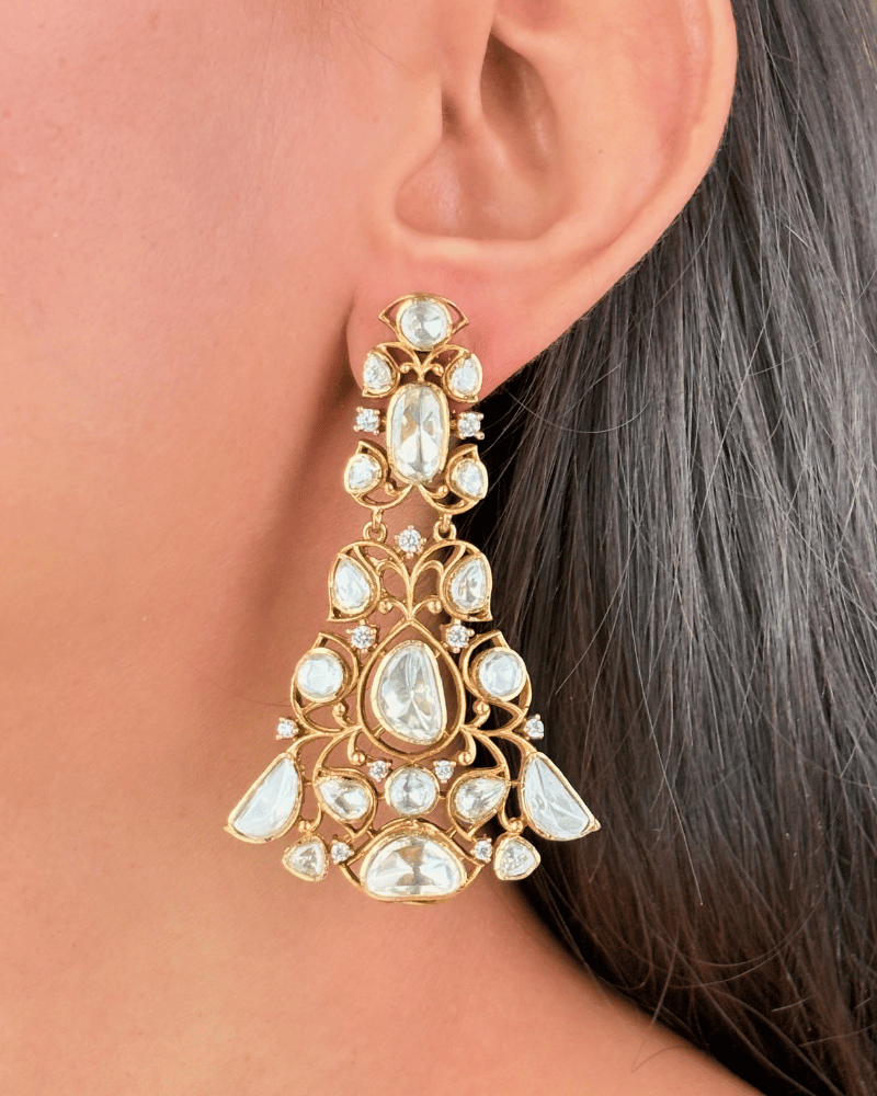 Mehrunisa Moissanite Danglers | Screw Back | 18K Gold Plating
