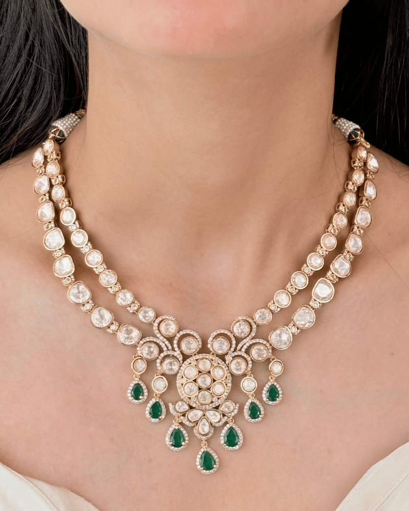 Sultana Emerald Moissanite Necklace | Screw Back | 18K Gold Plating