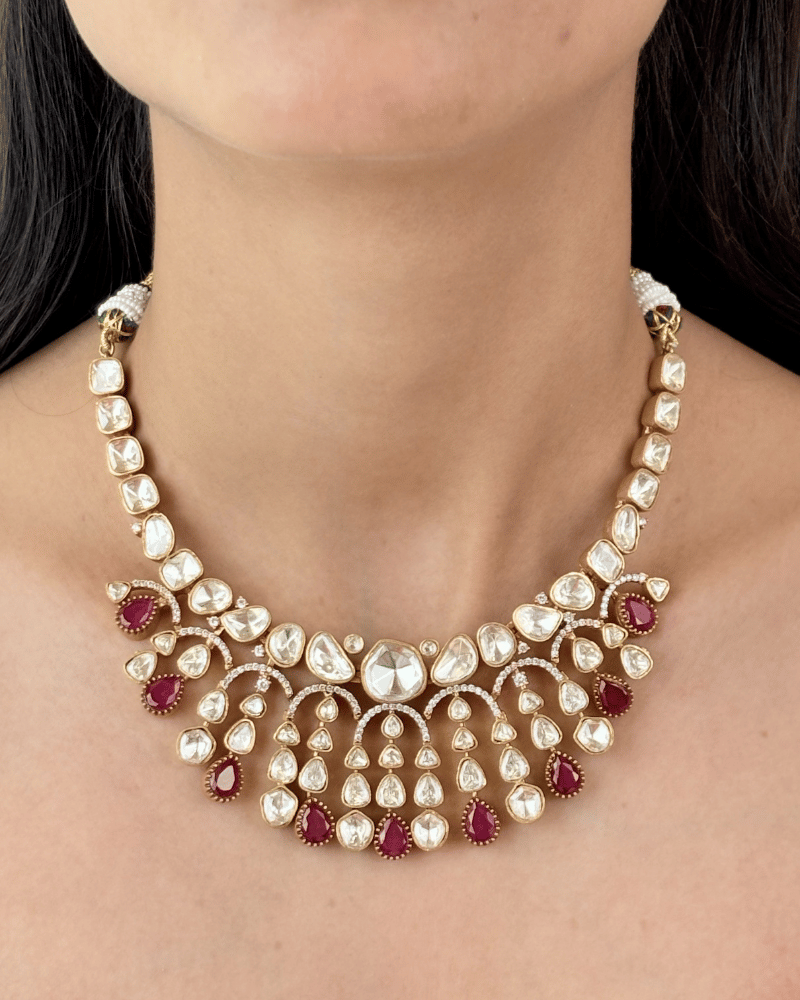 Meher Chandrika Ruby Moissanite Necklace | Screw Back | 18K Gold Plating