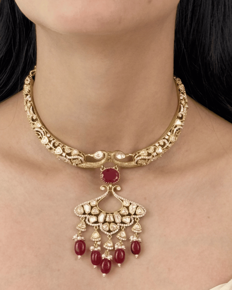 Ruby Moissanite Hasli | Screw Back | 18K Gold Plating