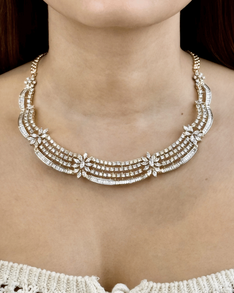 Three Line Solitaire Necklace With Choki Stones | Screw Back