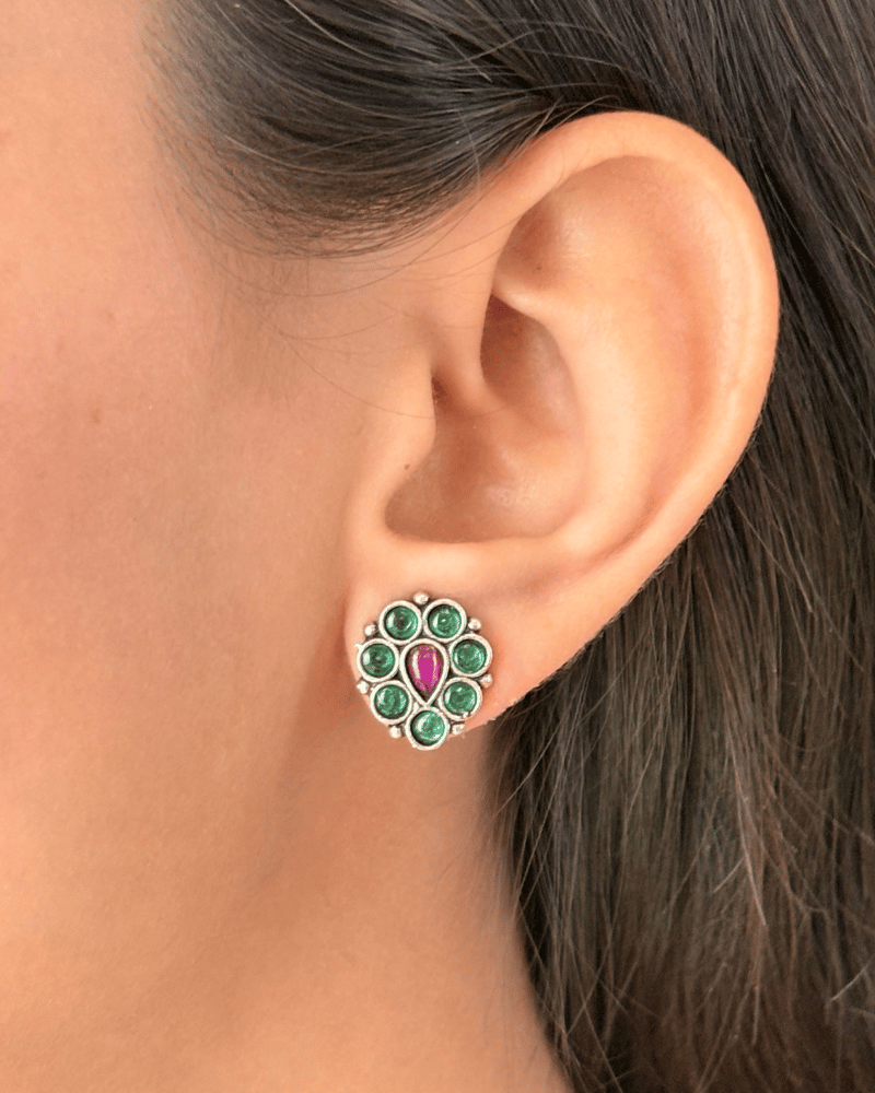 Rosalith Emerald Studs | 92.5 Silver Jewellery