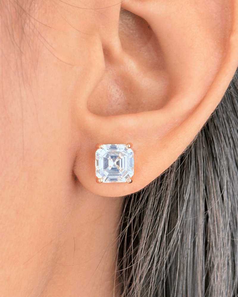 Vireya Square-Cut  Diamond Studs | Rhodium Plating
