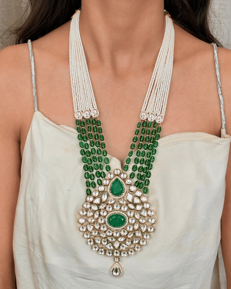 Kundan Emerald Darbar Rani Haar | 18K Gold Plating