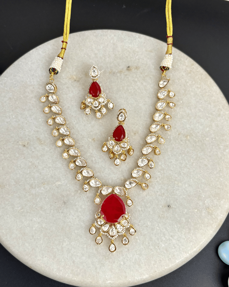 Raktika Teardrop Moissanite Necklace | Screw Back | 18K Gold Plating
