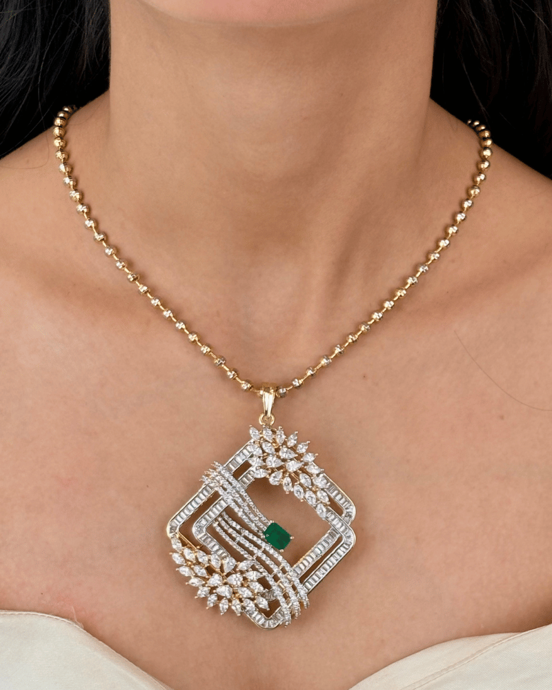 Imperial Frame Emerald Diamond Pendant | Big Size | Without Chain