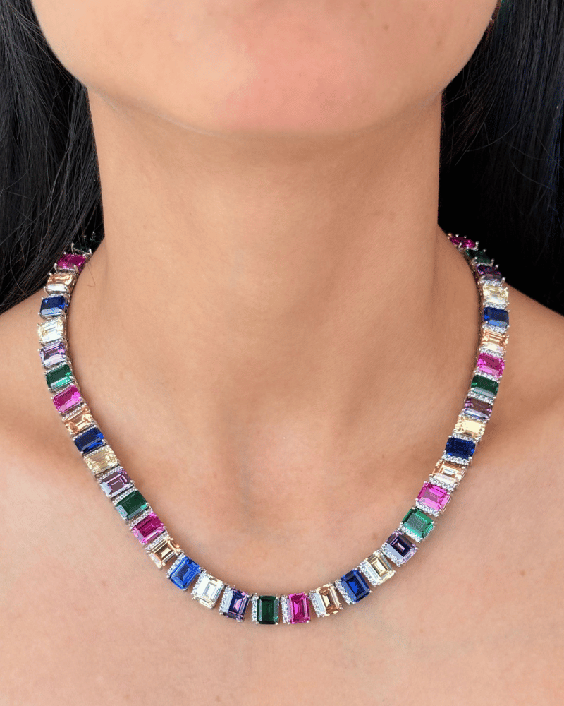 Prismara Multi Color Diamond Necklace | Rhodium Plating
