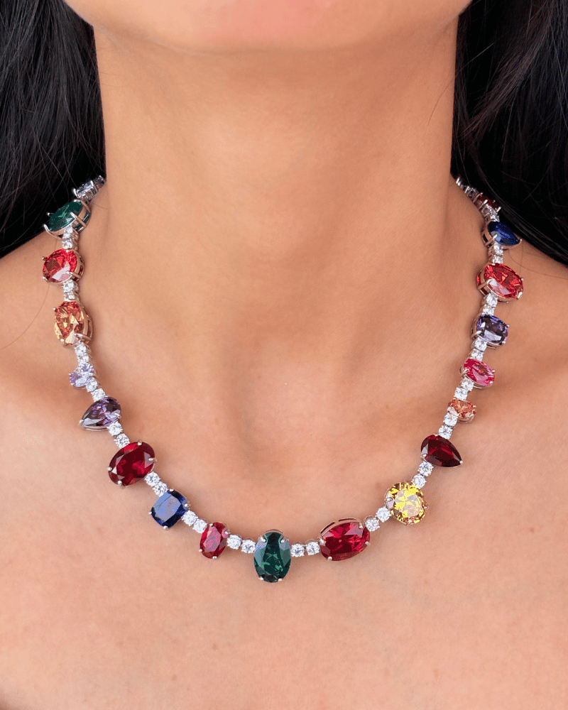 Velmora Multi Color Diamond Necklace | Rhodium Plating