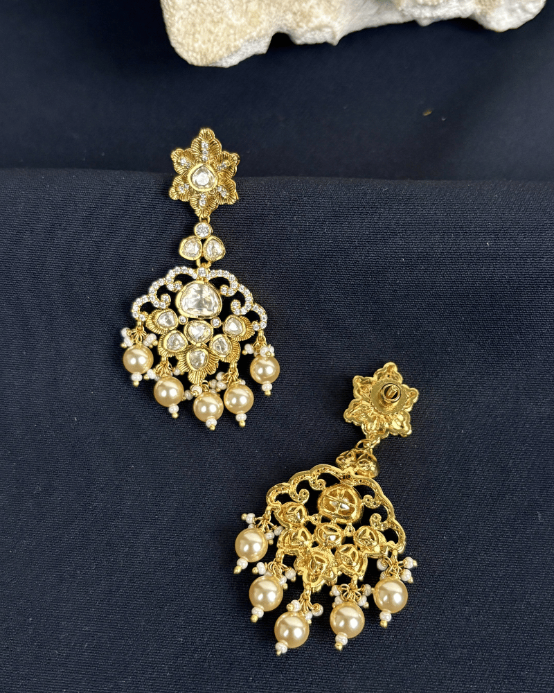 Roshnara Heritage Moissanite Danglers | Screw Back | 18K Gold Plating
