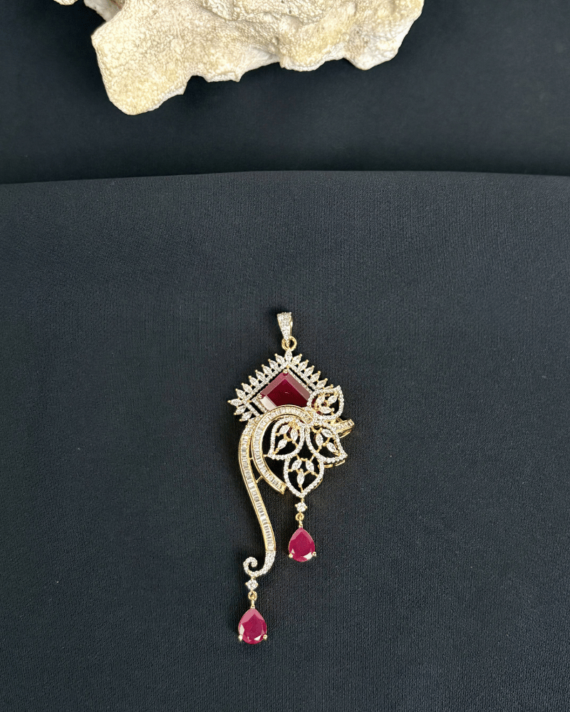 Scarlet Curve Ruby Diamond Pendant Set