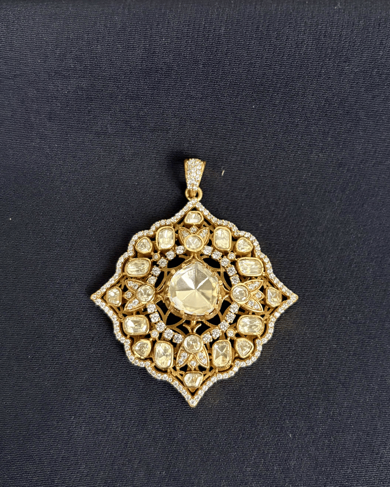 Regal Mandala Moissanite Pendant Set | Screw Back | 18K Gold Plating