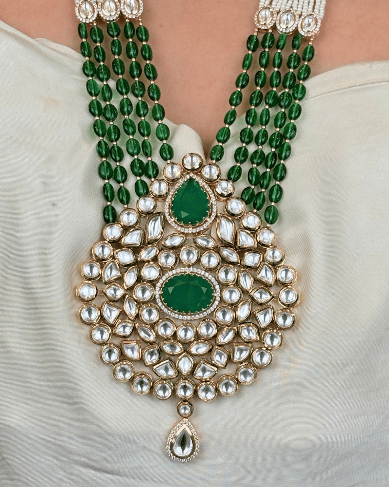 Kundan Emerald Darbar Rani Haar | 18K Gold Plating