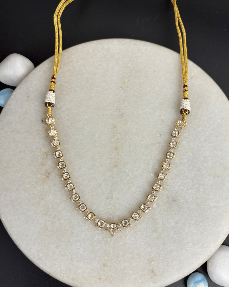 Anika Single Line Moissanite Necklace | Screw Back | 18K Gold Plating