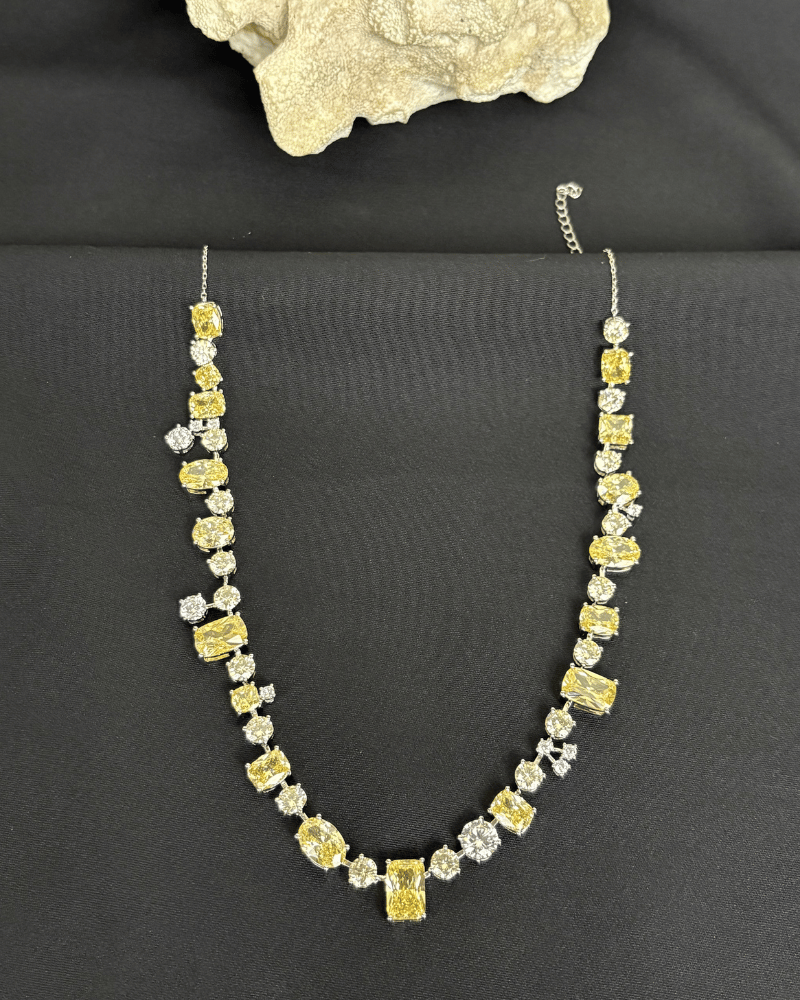 Royale Citrine Crystal Necklace | Rhodium Plating