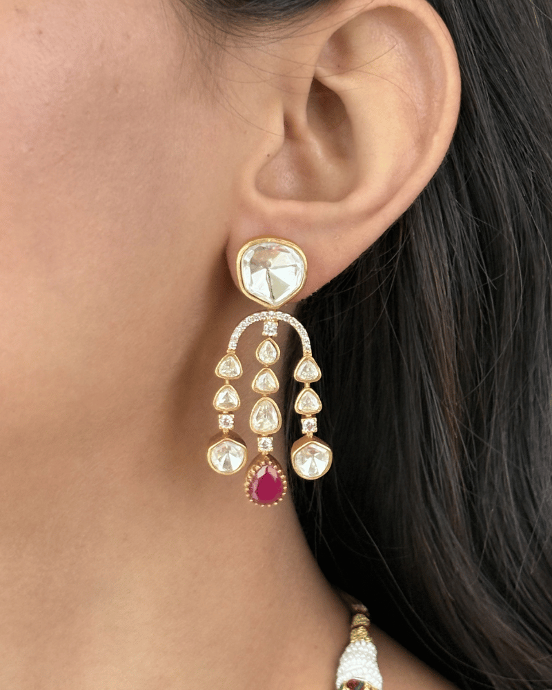 Meher Chandrika Ruby Moissanite Necklace | Screw Back | 18K Gold Plating
