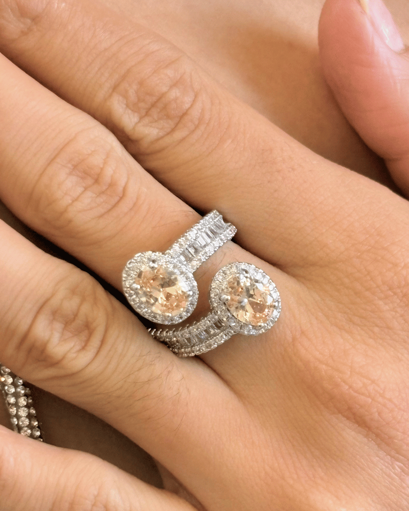 Twin Sisters Diamond Ring | Rhodium Plating