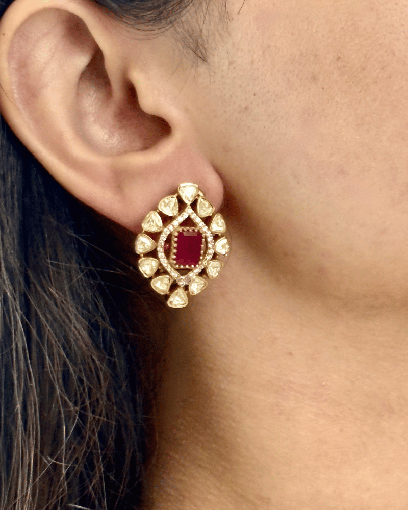 Ashiyan Moissanite Studs | Screw Back | 18K Gold Plating