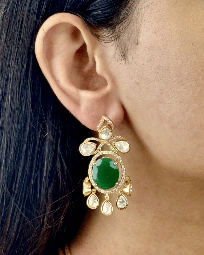 Rajpanna Three Layer Emerald Moissanite Necklace | Screw Back | 18K Gold Plating