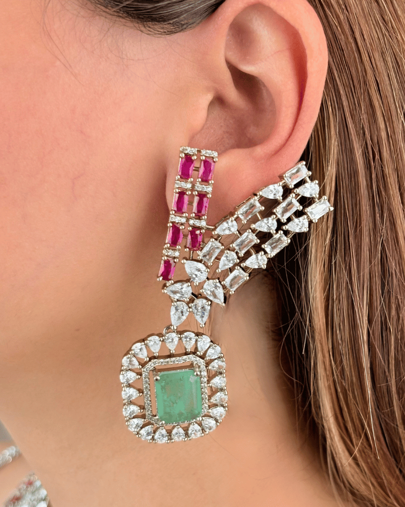 Raj Prerna Ruby Diamond Haar With Mint Stone