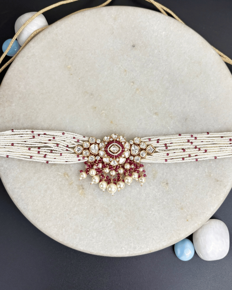 Rhea Rani Ruby Polki Choker With Pearl Drops