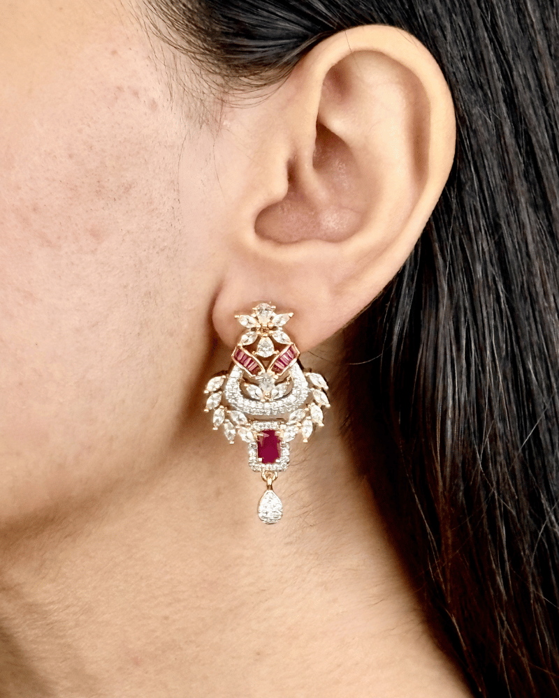 Ruhani Mahal Ruby Diamond Pendant Set | Without Chain