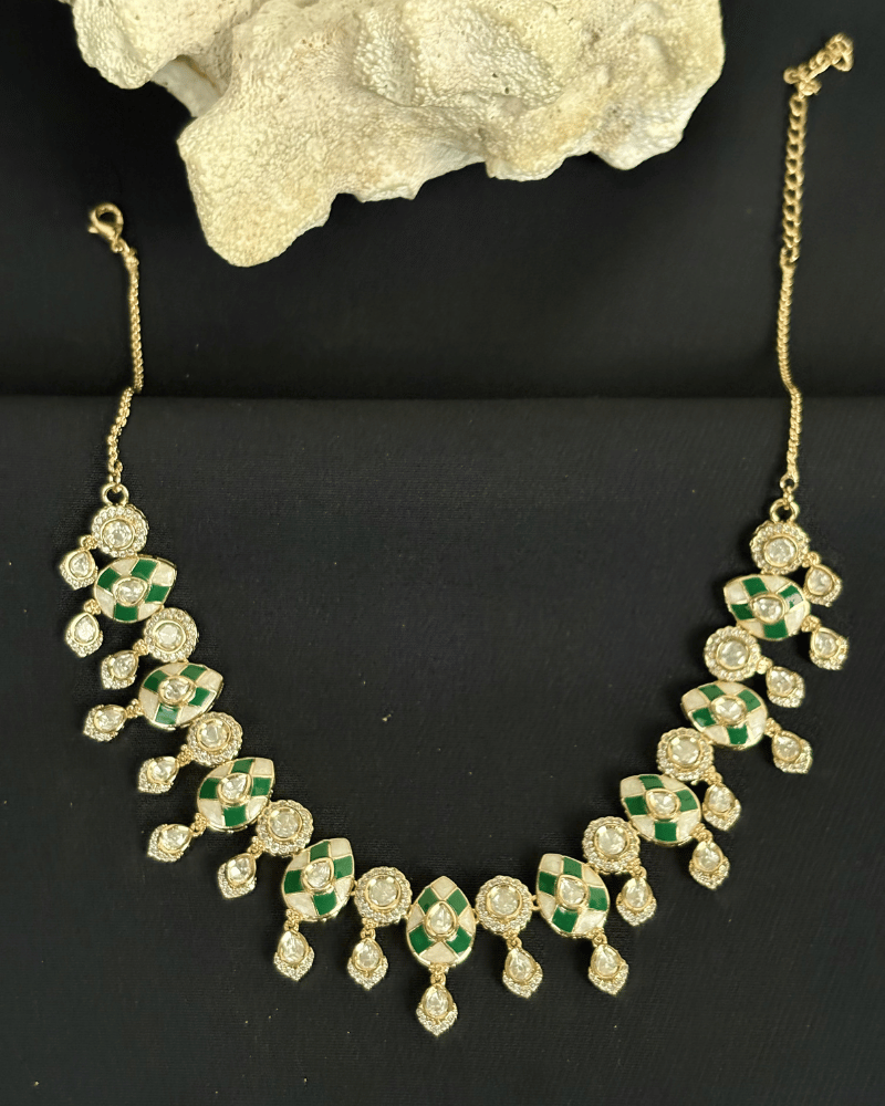 Vanya Emerald Meenakari Drop Polki Necklace