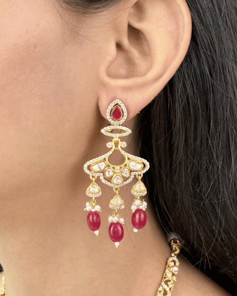 Ruby Moissanite Hasli | Screw Back | 18K Gold Plating